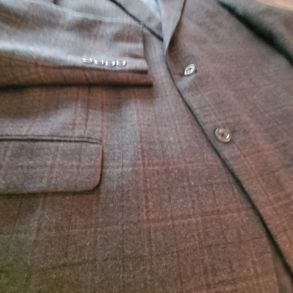 Pronto Uomo Platinum 100% Wool Mens 48L Blazer Suit Jacket Sport Coat Brown Grey